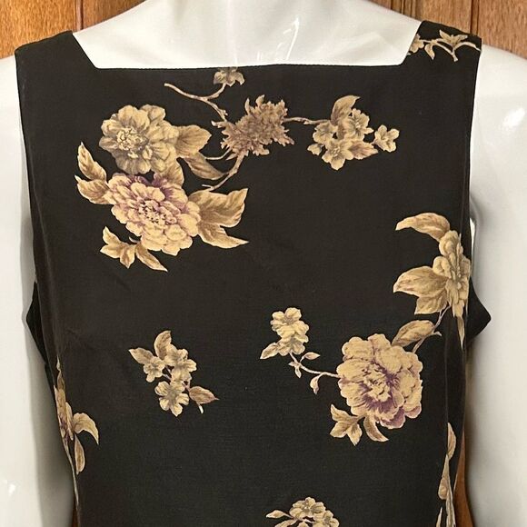 Vintage Linen Dress Jones New York Black Floral Sheath Size 8 - Picture 3 of 11